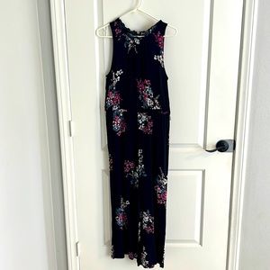 LOFT Smocked Waste Jumpsuit. Black/Floral